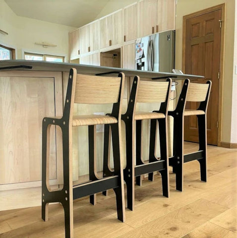 Black Backrest BarStool - Stylish Modern Plywood Design, Perfect for Bars and Kitchen Islands with Footrest Unikly Handmade 65cm High