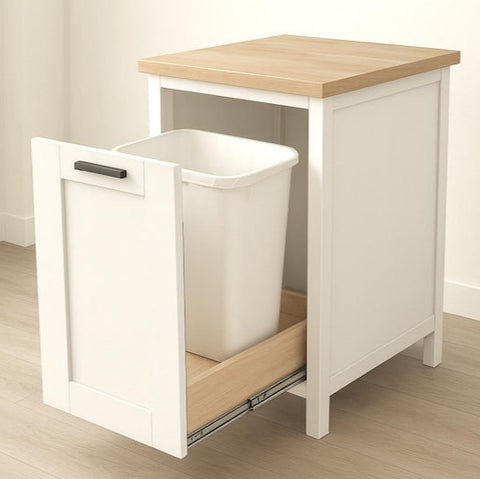 Small Kitchen Island with Slide-Out Double Trash Cans – DIY Woodworking Plans for Storage & Functionality – Space-Saving Design